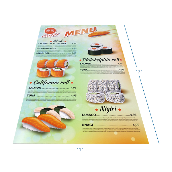 printed menus
